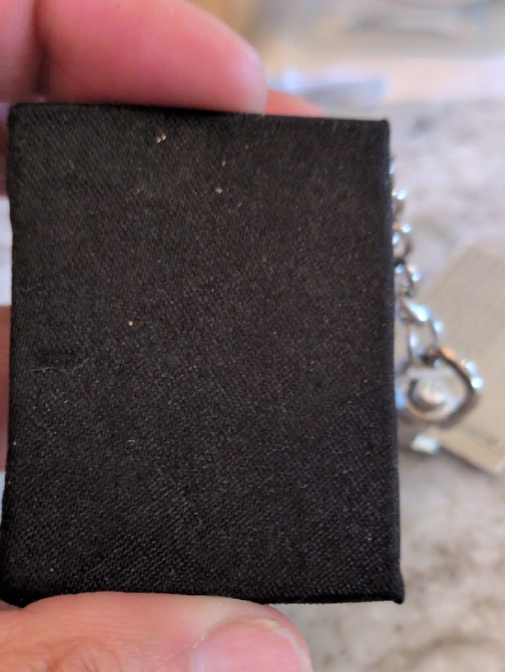 Embellished Mirror Tile Square Keychain - Silver and Black - Picture 3 of 7